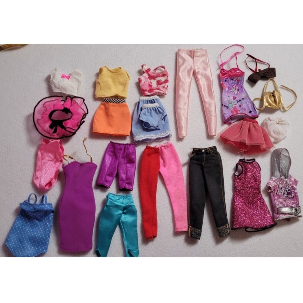 22 Pc Vtg Barbie Size Clothes Lot Dresses Skirts Pants Tops Mostly Y2K 2000s